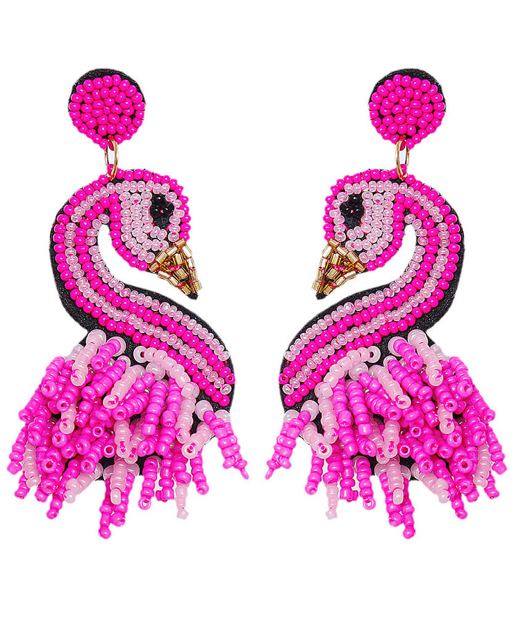 Stylish Rose Flamingo Acrylic Bead Drop Earrings
