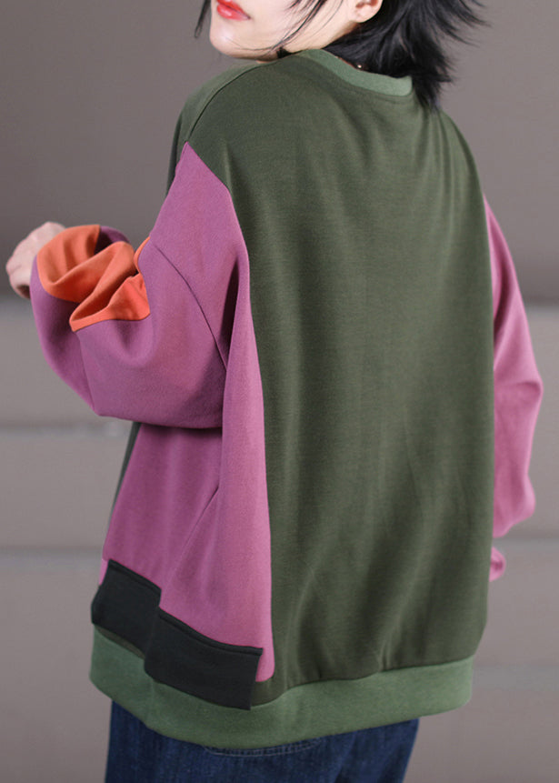 Stylish Rose O-Neck Patchwork Sweatshirts Fall