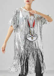 Stylish Silver Sequins Tasseled Rabbit Beach Vest Summer