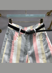 Stylish Striped Pockets Patchwork High Waist Denim Pants Fall