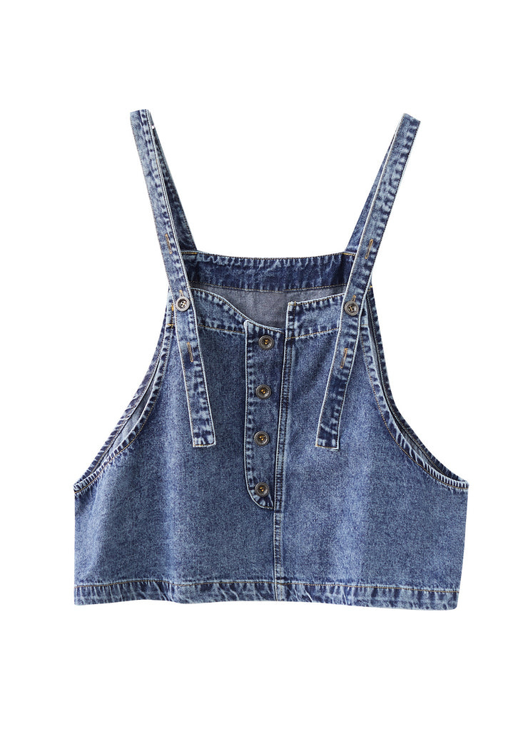 Stylish Versatile Blue Short Denim Strap Vest Sleeveless