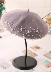Stylish Versatile Pink Nail Bead Woolen Beret Hat