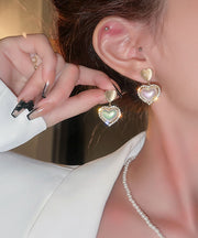 Stylish White Alloy Zircon Pearl Cat's Eye Stone Love Drop Earrings