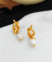 Stylish White Copper Gold Plated Pearl Drop Earrings