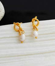 Stylish White Copper Gold Plated Pearl Drop Earrings