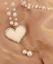 Stylish White Copper Overgild Pearl Love Tassel Pendant Necklace