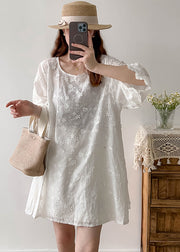 Stylish White Oversized Stereoscopic Floral Cotton Vacation Dress Summer