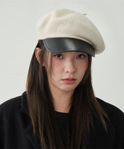 Stylish White Patchwork Solid Woolen Beret Hat