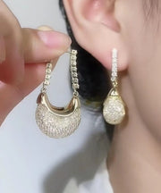 Stylish White Sterling Silver Tulle Crystal Handbag Hoop Earrings