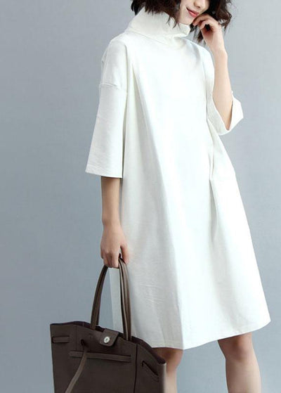 Stylish White Turtleneck Fall Loose Knit Dress - SooLinen