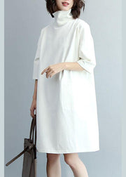 Stylish White Turtleneck Fall Loose Knit Dress - SooLinen