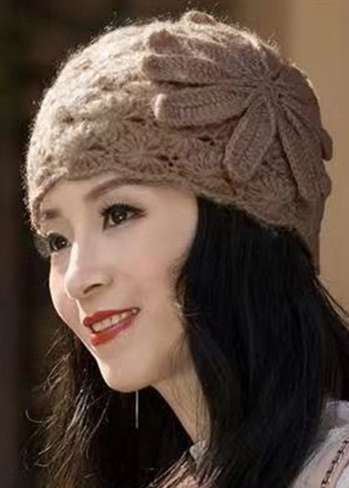 Stylish Yellow Appliqued Thick Knit Beret Hat