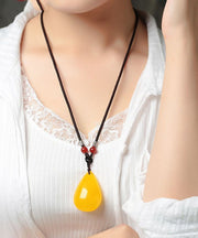 Stylish Yellow Hand Knitting Beeswax Water Drop Pendant Necklace