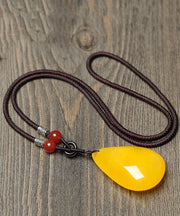 Stylish Yellow Hand Knitting Beeswax Water Drop Pendant Necklace