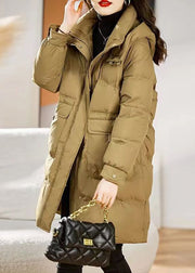Stylish Yellow Hooded Pockets Patchwork Fine Cotton Filled Coat Winter