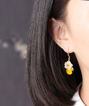 Stylish Yellow Overgild Synthetic Flower Drip Drop Earrings