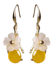 Stylish Yellow Overgild Synthetic Flower Drip Drop Earrings