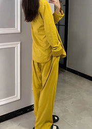 Stylish Yellow Peter Pan Collar Patchwork Cotton Pajamas Sets Spring