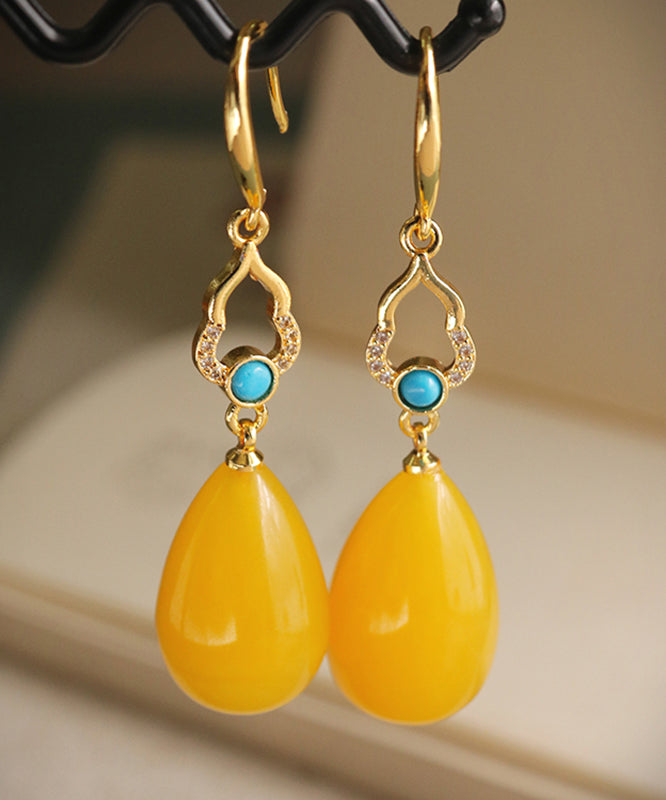 Stylish Yellow Sterling Silver Ancient Gold Inlaid Beeswax Watch Drop Drop Earrings