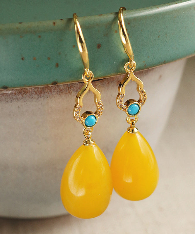 Stylish Yellow Sterling Silver Ancient Gold Inlaid Beeswax Watch Drop Drop Earrings