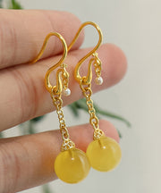 Stylish Yellow Sterling Silver Overgild Pearl Beeswax Drop Earrings