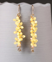 Stylish Yellow Sterling Silver Pearl Floral Drop Earrings