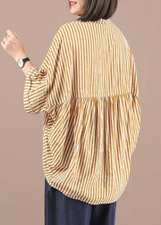 Stylish Yellow Striped low high design Half Sleeve Cotton Shirt Top Summer - SooLinen