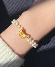 Stylish Yellow White Hand Knitting Pearl Bow Charm Bracelet