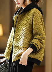 Stylish Yellow Zippered Patchwork Hooded Coats Fall
