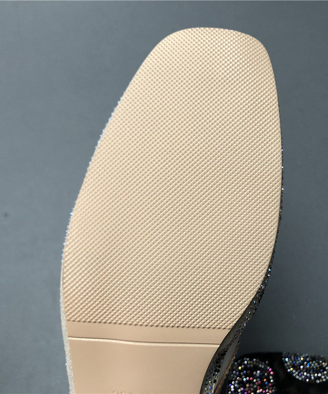 Stylish Zircon Splicing Chunky Black Breathable Mesh Slide Sandals