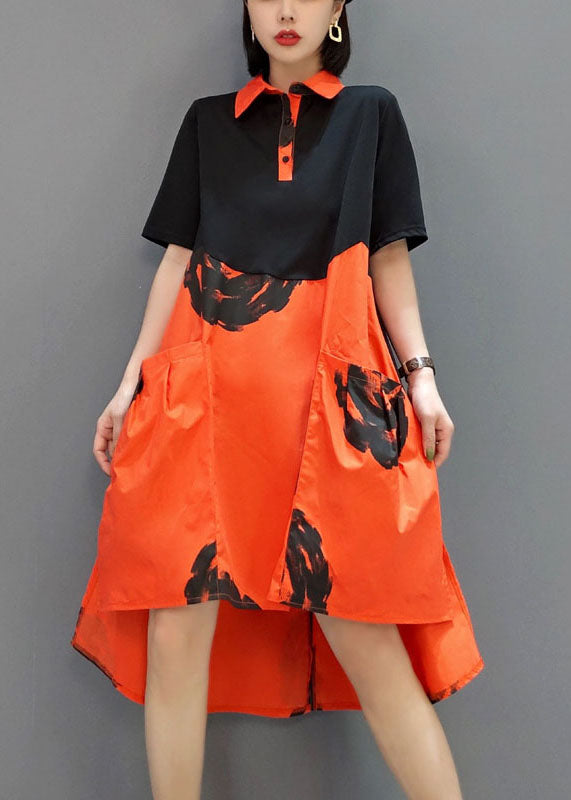 Stilvolles schwarzes orangefarbenes Hemd mit Peter-Pan-Kragen Kleider Frühling