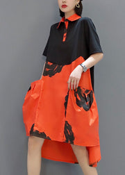 Stilvolles schwarzes orangefarbenes Hemd mit Peter-Pan-Kragen Kleider Frühling
