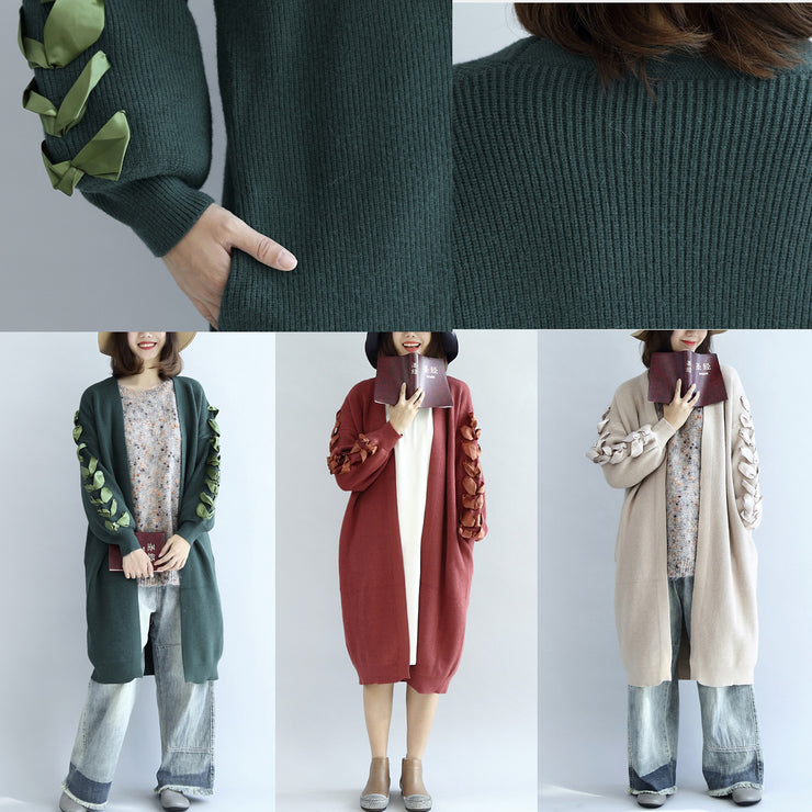 Stylish green oversized knit cardigans plus size sweater coats