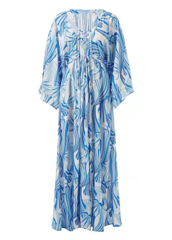 Stilvolle Kimono-Robe-Kleider aus Chiffon mit Bindegürtel in Blau