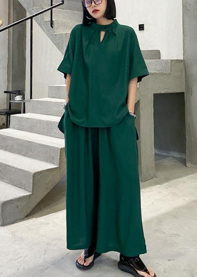 Suit female retro plus size fashionable green two-piece set - SooLinen