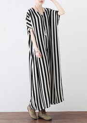 Summer Big Bat Sleeve Black And White Stripe Chiffon Dress - SooLinen