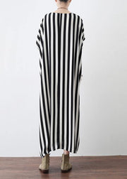 Summer Big Bat Sleeve Black And White Stripe Chiffon Dress - SooLinen