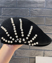 Summer Black Zircon Pearl Beret Hat