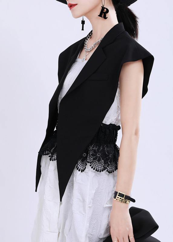 Summer Black jacket with collar and shawl - SooLinen