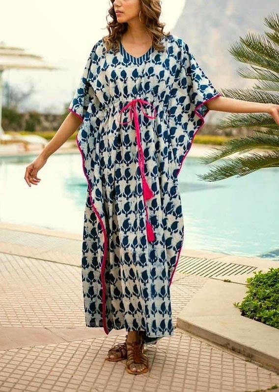 Summer Blue and White Wave Beach Gown - SooLinen