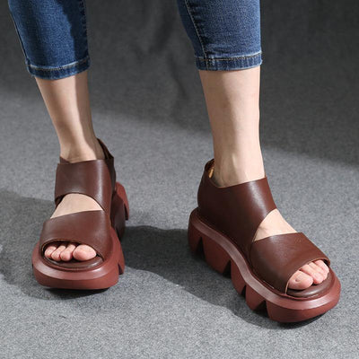 Summer Chocolate Walking Sandals Platform Peep Toe Sandals - SooLinen