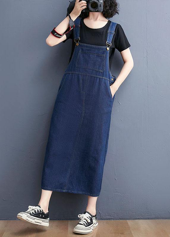 Summer Denim Large Pocket Strap Skirt - SooLinen