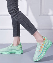 Summer Green Knit Fabric Cross Strap Embossed Hollow Out Flat Feet Shoes