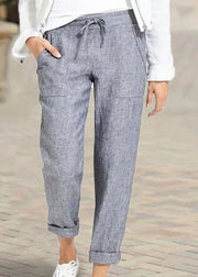 Graue Baumwoll-Leinen-Hose für lockere Damenhosen