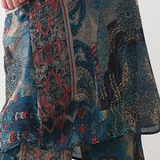 Summer Large Blue Print Chiffon Print Set Women's Shirt Pants Two Piece Set - SooLinen