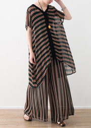 Summer Loose Size Striped Chiffon Shirt - SooLinen