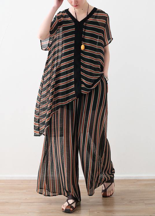Summer Loose Size Striped Chiffon Shirt - SooLinen