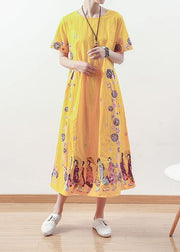 Summer Original Yellow Printed Linen Dress - SooLinen