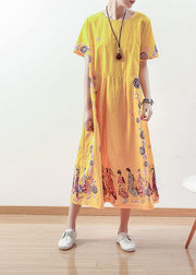 Summer Original Yellow Printed Linen Dress - SooLinen