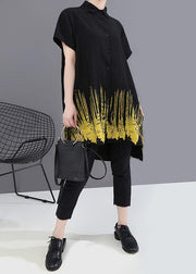 Summer Oversize Hipster Black Tie-dyed Printed Ladies Casual Shirts - SooLinen